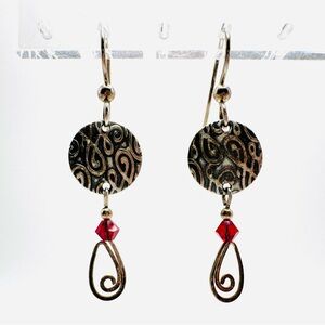STERLING SILVER 925 Vintage Dangle Earrings Swirl Design Bead French Wire